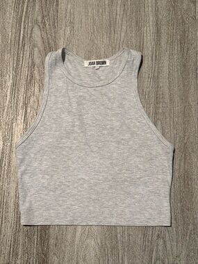 Joah Brown Ribbed Crop Tank Top - Light Gray